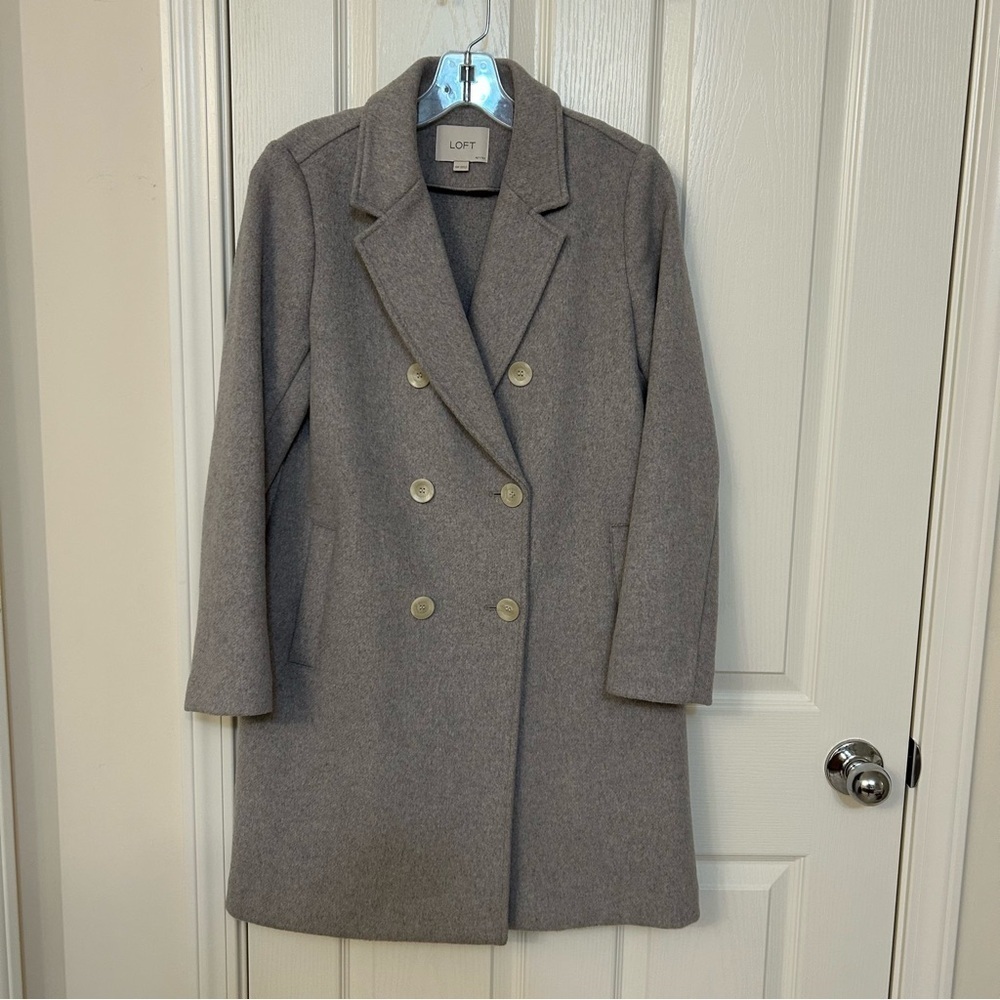 LOFT Wool Blend Double Breasted Coat in Light Gray Size XSP - Picture 4 of 10